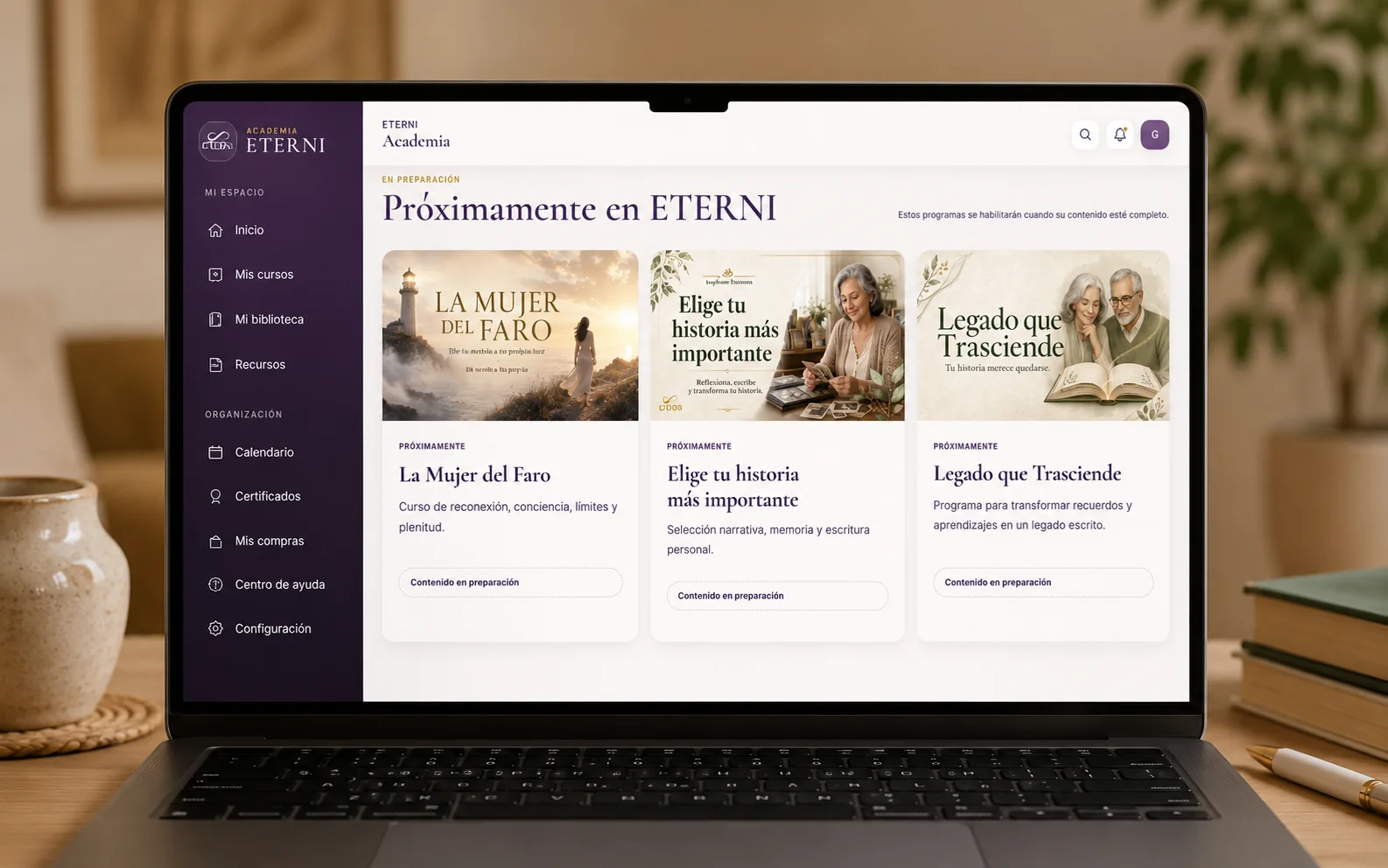 Academia ETERNI mostrada en una computadora